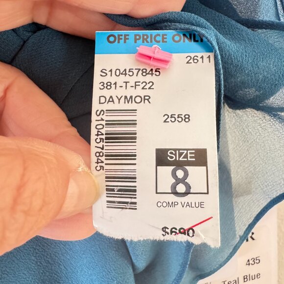 💃 NWT Alexander by Daymor Teal Cold Shoulder Tiered Dress Sz 8 –Wedding, Formal - Picture 12 of 12